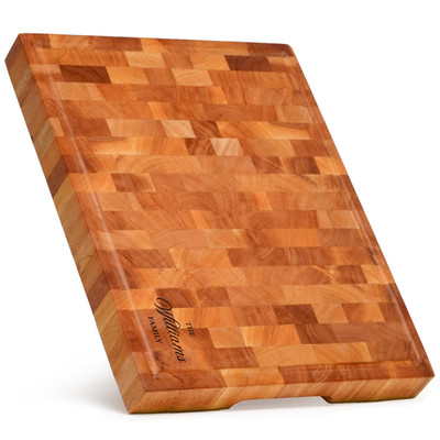 Personalized Mahogany End-Grain Wood Cutting Board   17×13×1.6'' Butcher Block