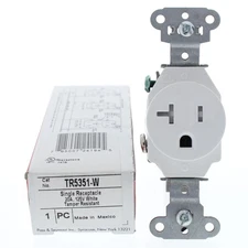 P&S TR5351-W White 20A Tamper Resistant Single Receptacle Outlet 125V NEMA 5-20R