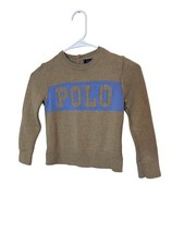 Polo Ralph Lauren Sweater Boys 6 Tan Blue POLO Logo Cotton Crewneck Knit