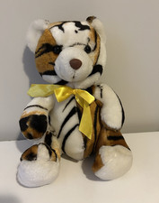 Circus Circus Tiger Plush Stuffed Animal Small White Brown Yellow Ribbon Bow