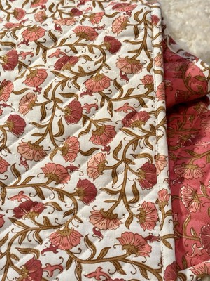 Two s Company quilted table runner floral tassels peonies Spring decor70x16 