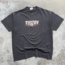 Vintage 90s Thrasher Skull Graphic Skate T Shirt Rare Size XL