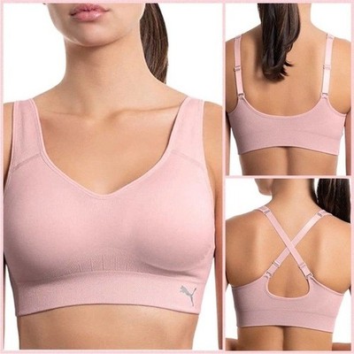 Puma 2 Pack White Pink Seamless Convertible Strap Sports Bra Set Size S