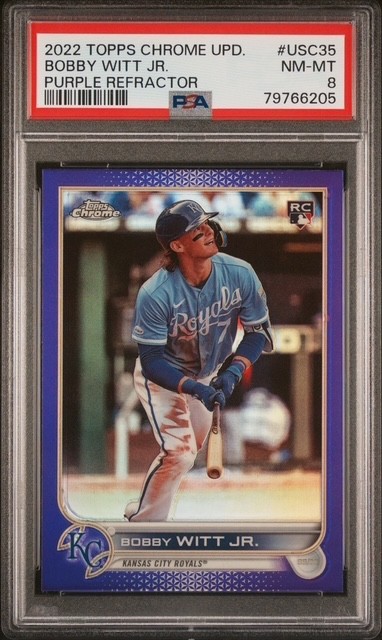 2022 Topps Chrome Update Series USC35 BOBBY WITT JR. Purple Refractor (RC) PSA 8