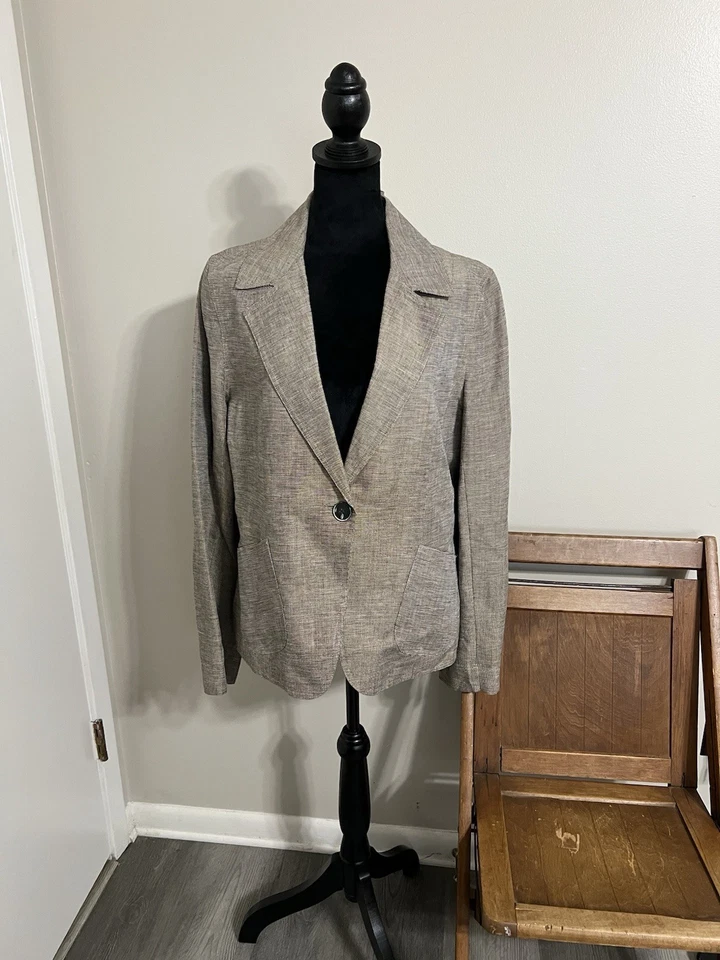 Joseph A Qu'est-Ce Que C'est Silk Brown Tan Blazer Jacket Women's Size 14 Foto 2 de 4