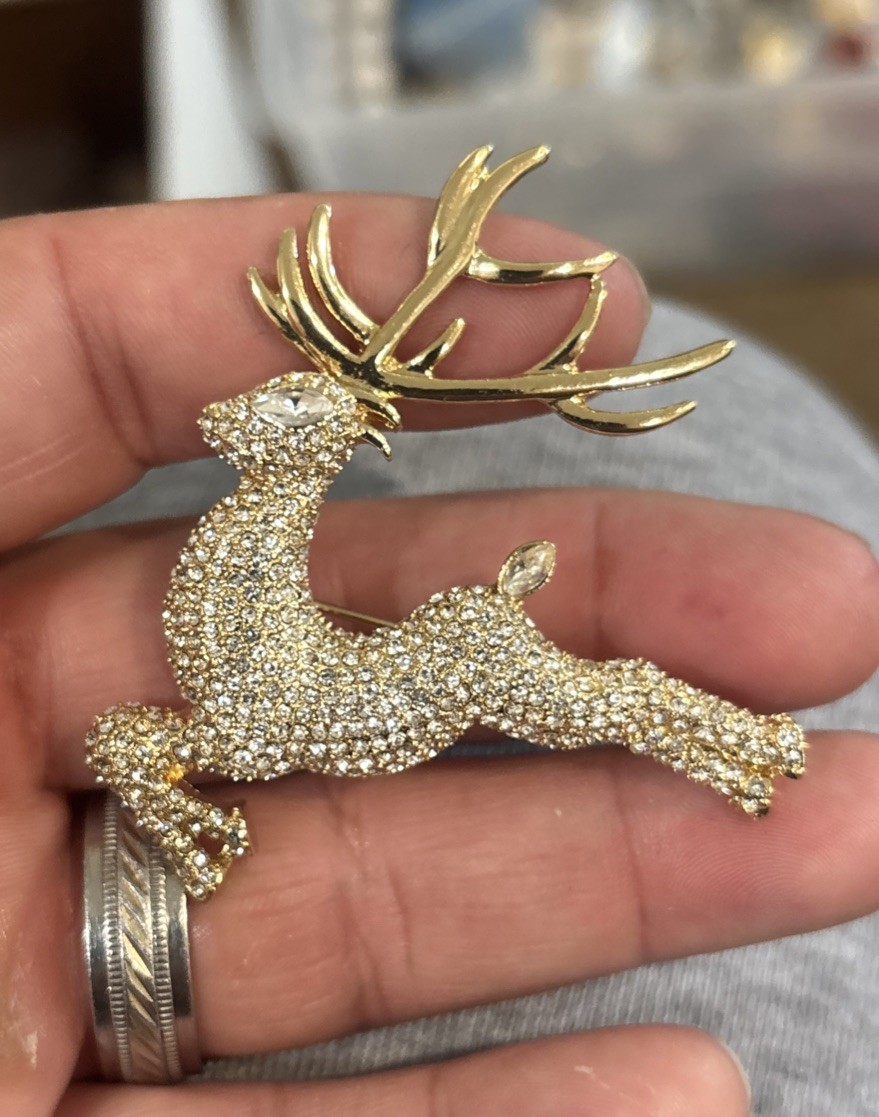 Anne Klein Christmas Reindeer Gold Tone Clear Rhinestones  display picture 3
