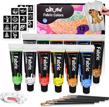 Fabric Paint Set for Clothes 12 Colors - Permanent Textile Paint Kit for Shoes,