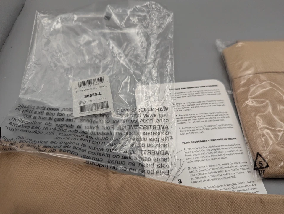 (2) 20-30 Below Knee Compression Stockings, Closed Toe, Beige, # 8865S-XL - Image 4 of 4