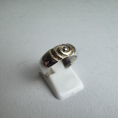 Eleganter 925 Silber Ring Gold-Spiral-Design rund Gr. 53 Vintage Sterling 6,7g