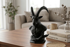 Capricorn Goat Bust Sculpture 20cm Geometric Zodiac Statue Black Star Sign Gift