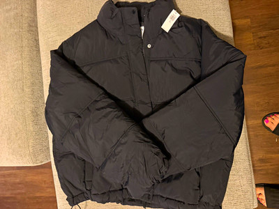 Women's Black Puffer Jacket M Short Padded Button Closure Polyester Fall/Winter