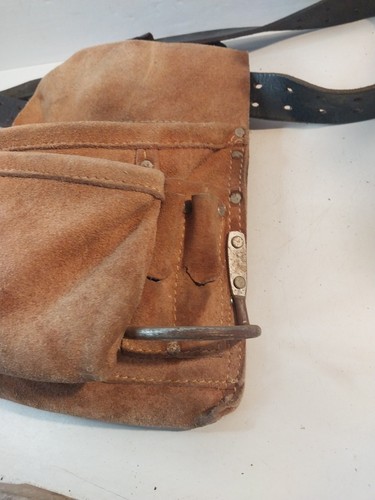 Suede Leather Tool Pouch/Belt Adjustable Brown Vintage - Picture 3 of 8