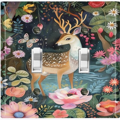 Metal Light Switch Outlet Cover Decorative Wall Plate Forest Lake Deer AML133