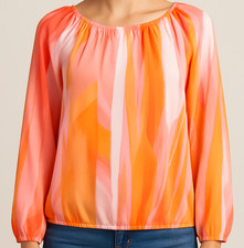 Calvin Klein Women’s Long Sleeve Fall Top Sz M Orange Pink White Thanksgiving