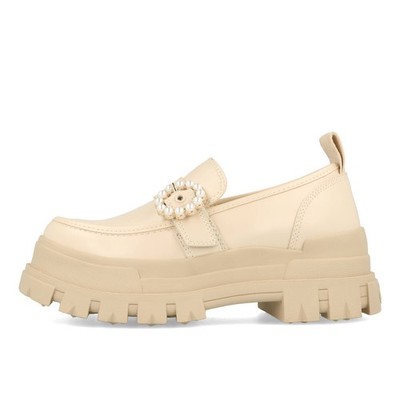 Buffalo Aspha Loafer Buckle Shoe Flat Damen Vegan Box Nappa Beige Plateau Schuhe