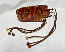 Exotic Wood Beaded Tie Belt Hippie Boho One Size