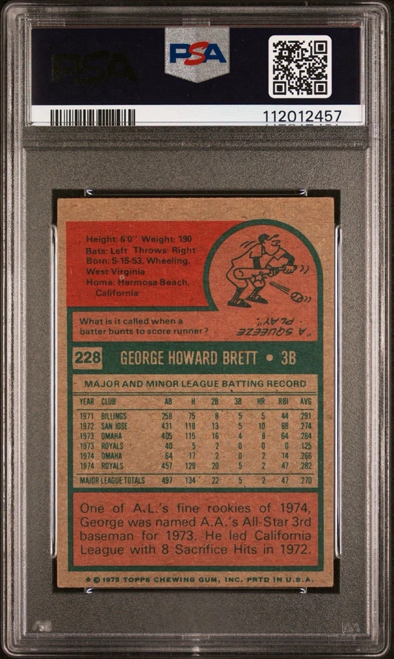 🔥🟦George Brett🟦🔥1975 Topps Mini #228 Rookie Signed HOF PSA/DNA Auto 8 Royals - Image 4 of 4