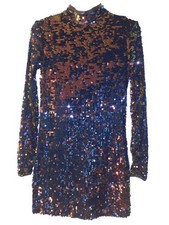 BALERA Sz AM M Dance Costume 15148 Ultra Sparkle Shift Dress Sequins Long Sleeve