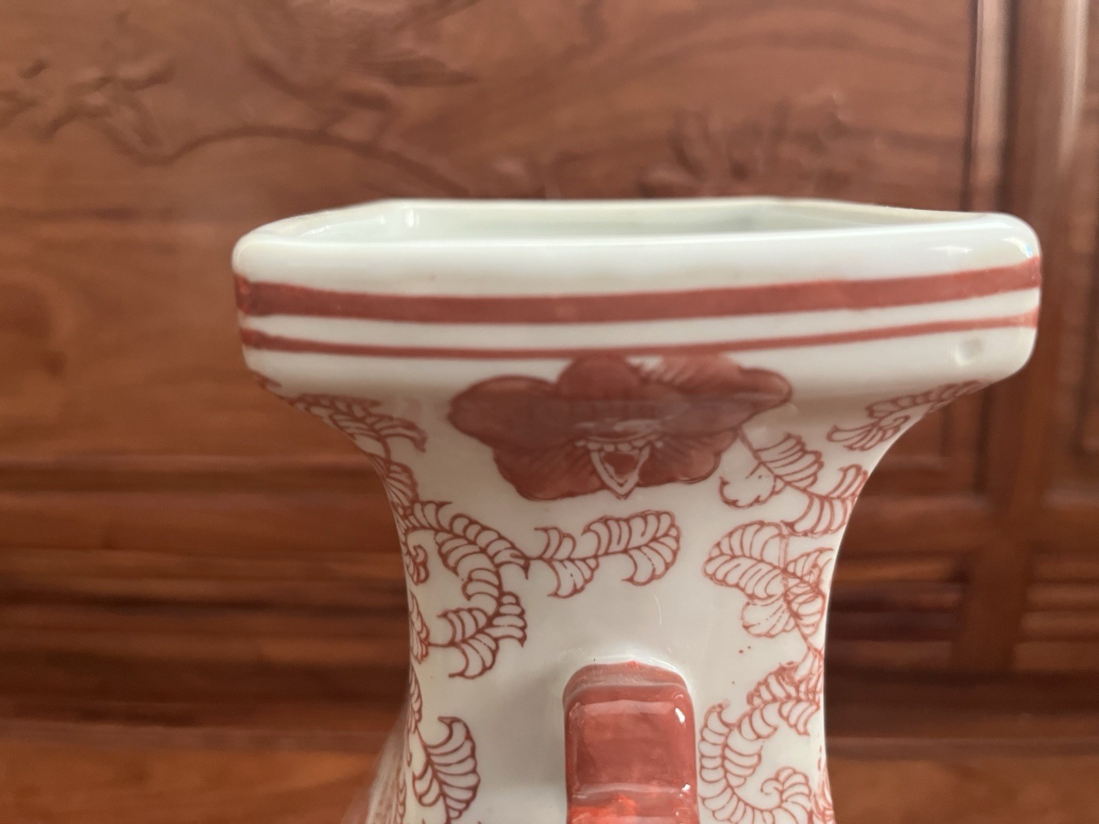 Vintage Chinese Red And White “ Double Happiness “ Porcelain Vase 12”