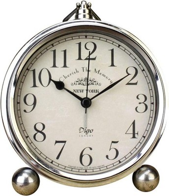Vintage Table Clock, Iron European Style Desk Clock Battery Operated Non-Tick...