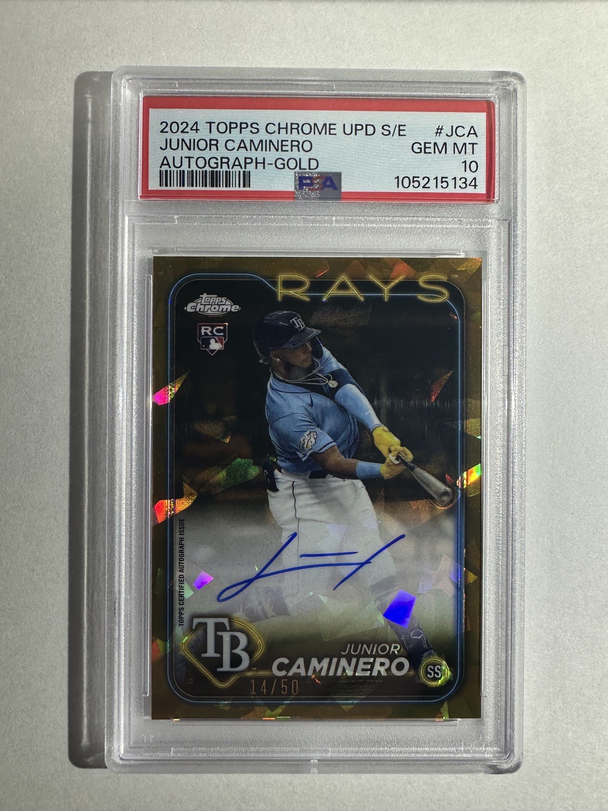 2024 Topps Chrome Update Sapphire Junior Caminero #JCA Gold /50 Auto RC - PSA 10