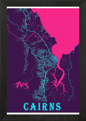 Cairns Neon Stadtplan Gerahmtes Wandbild Poster Leinwanddruck Bild