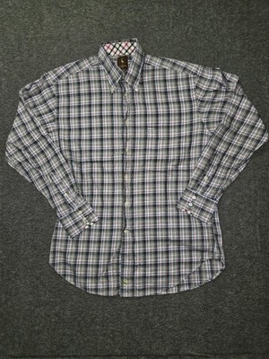 Tailorbyrd Shirt Mens Medium Blue Plaid Button Down Long Sleeve Flamingo Logo