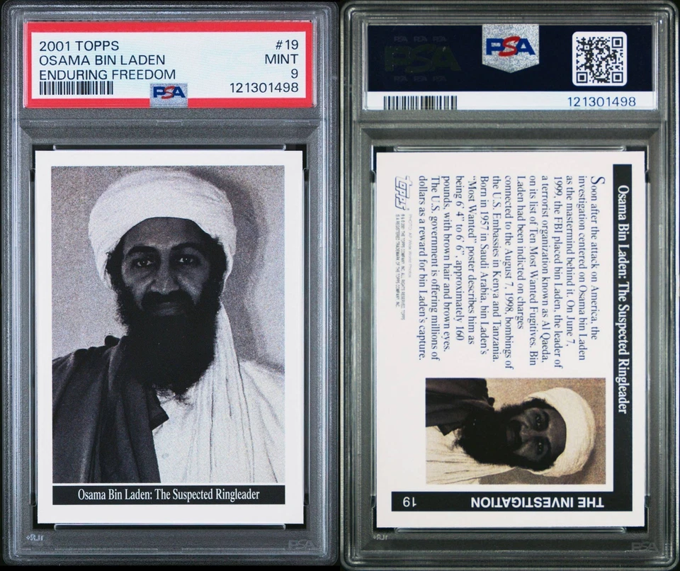 PSA 9 - 2001 Topps Enduring Freedom #19 Osama Bin Laden (RC) - *TARJETAS DE TEXTO* - Imagen 3 de 3