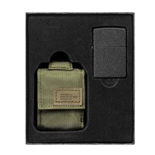 Zippo Tactical Green Molle Pouch Black Crackle Windproof Pocket Lighter Gift Set