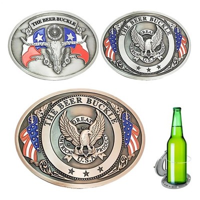 Gürtelschnalle Bierhalter Eagle Bull Head American Flag Hands Free Metal