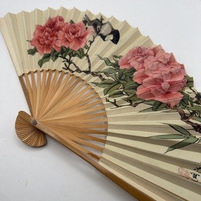 Vintage CAAC Chinese Airlines 14  Folding Fan Hand Painted Bird Floral