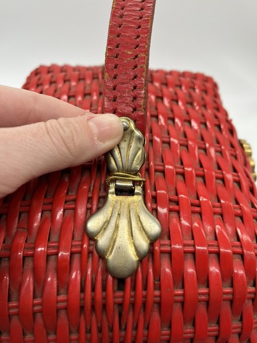 Vintage geflochtene rote Korb Handtasche misst 8" B x 7" H - Bild 9 von 10