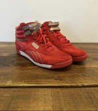 Rebook classics freestyle hi high tops red suede trainers uk size 7 retro shoe