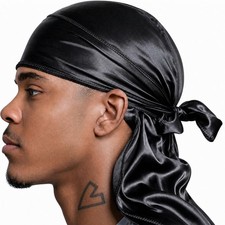 Veeta Superior Silk Durag - Smooth for Men  One Size, Black