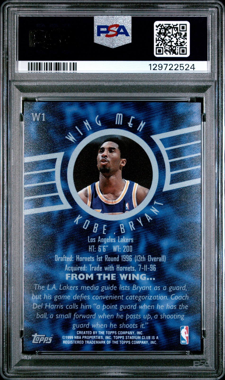PSA 9 1998 Stadium Club Wing Men #W1 Kobe Bryant Los Angeles Lakers view 2