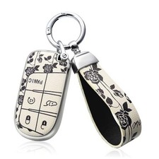 TPU and Leather Key Fob Cover Full Protection Suitable for Dodge,Key White Rose