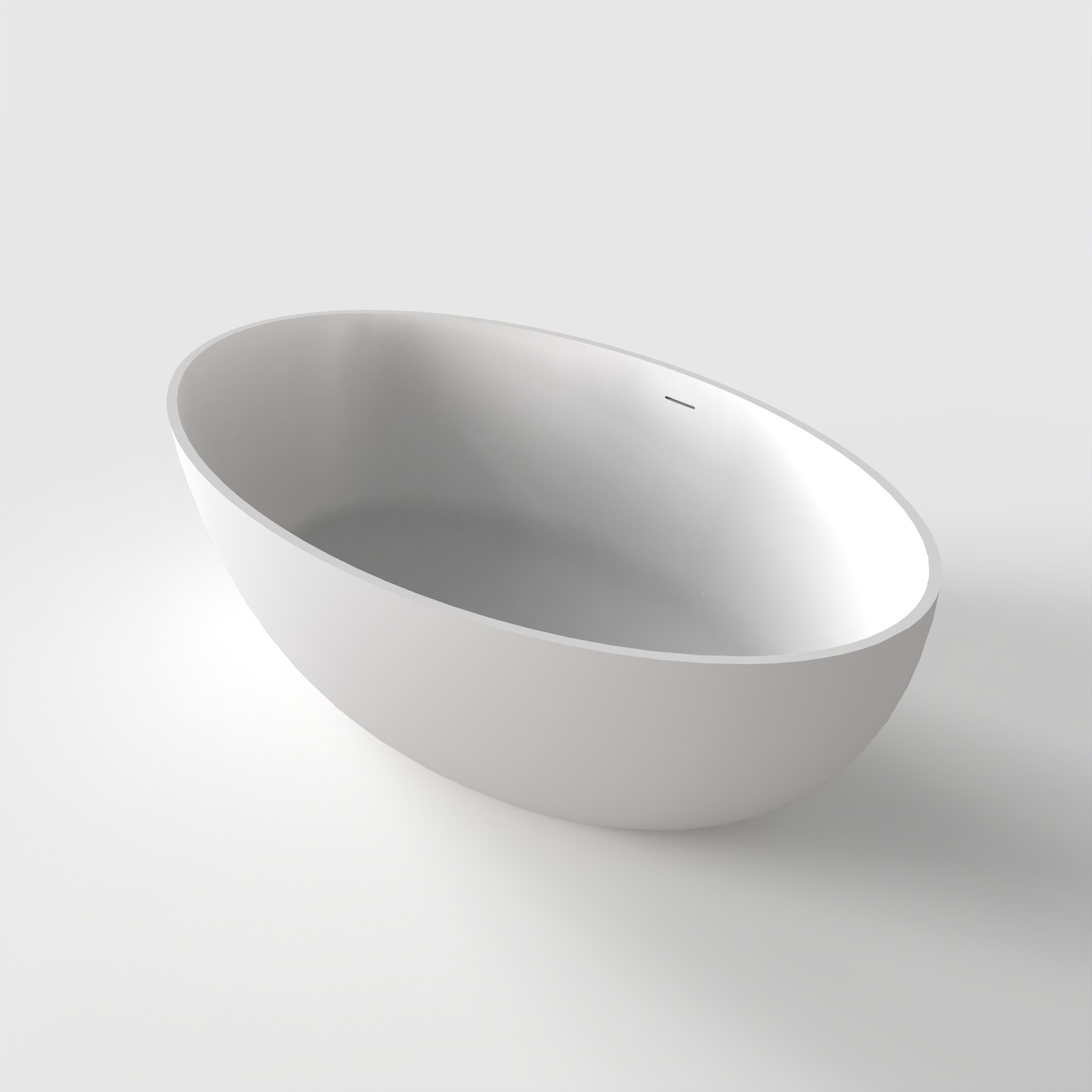 67" Solid Surface Freestanding Bathtub Oval Soaking Tub W/Overflow  Pop-up Drain