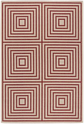 Beach House Collection 2' 2' x 4' Red/Cream BHS123Q Modern Geometric Indoor/ ...