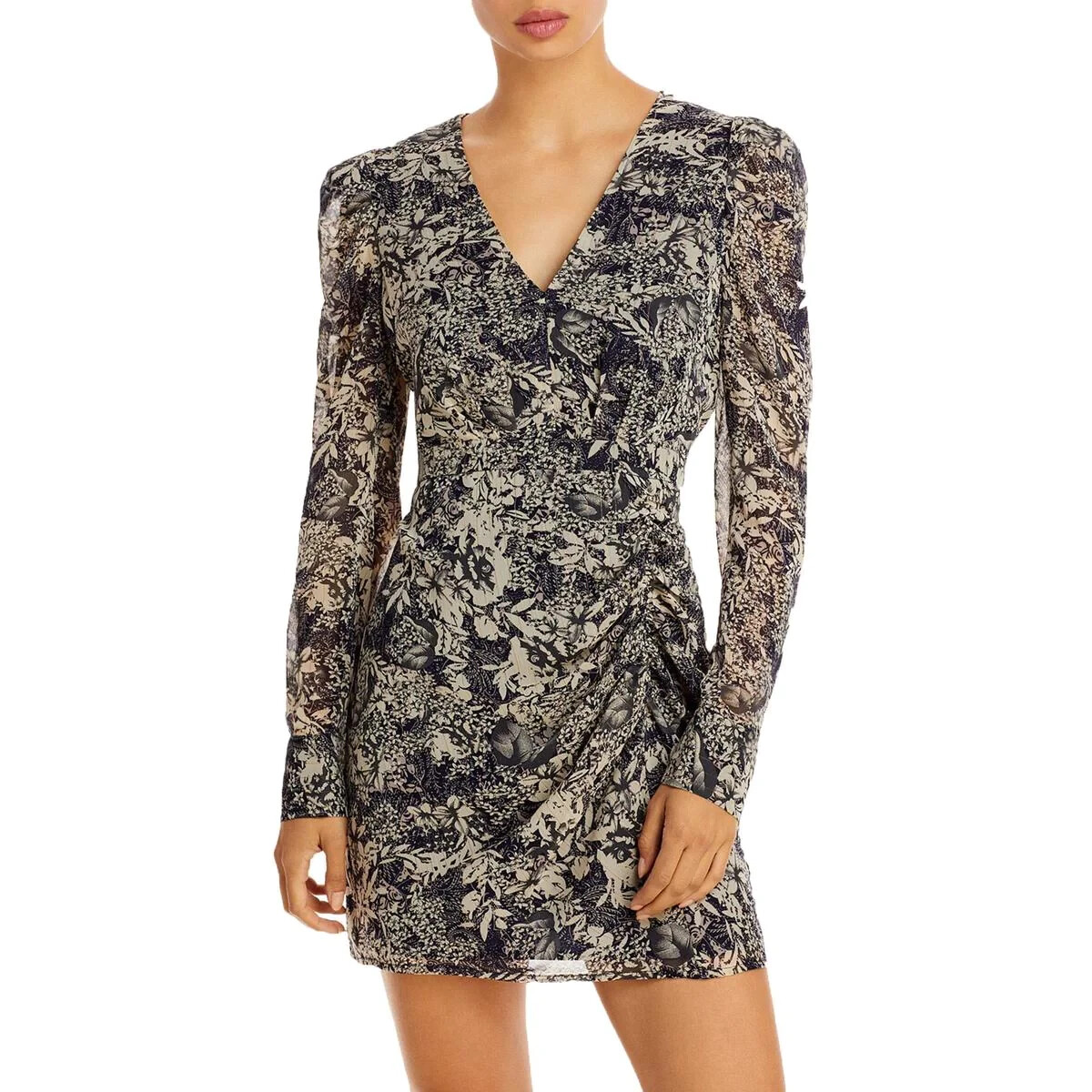 aqua floral mini dress Aqua Floral Long Sleeve Flowy Mini Dress