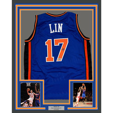 Framed Facsimile Autographed Jeremy Lin 35x39 New York Blue Reprint Jersey