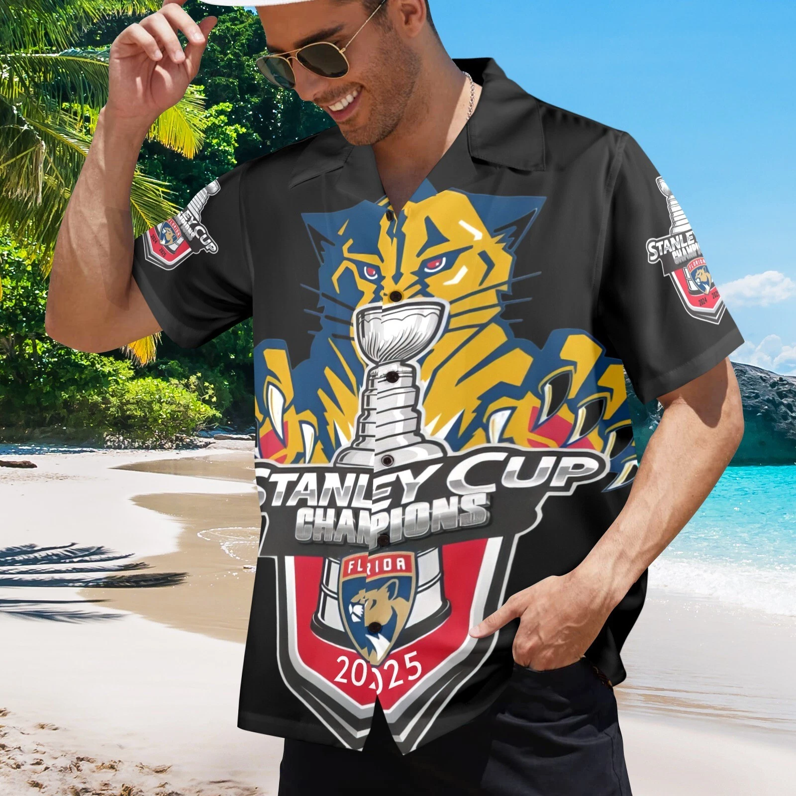 Hawaiian Button Shirt.  Florida Panthers. 2025 Stanley Cup Champions