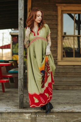 Lucky & Blessed Women's Sage Green Cactus Sunset Print Maxi Dress | eBay Lucky & Blessed Women's Sage Green Cactus Sunset Print Maxi Dress | eBay