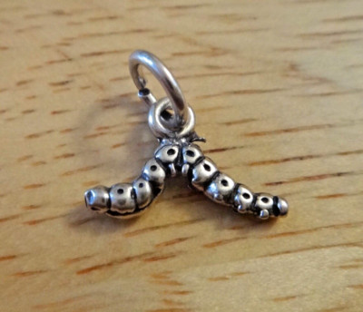 15x10mm 3D Detailed Inch Worm Caterpillar Sterling Silver Charm