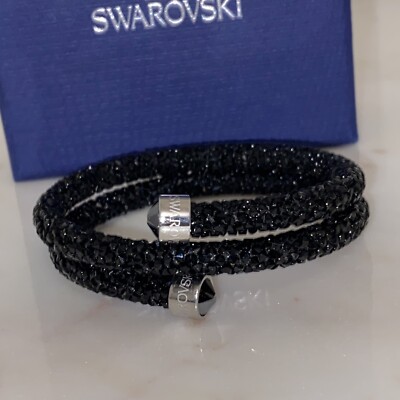 Cuff Bangle Swarovski Crystaldust Double Bangle Black Swarovski