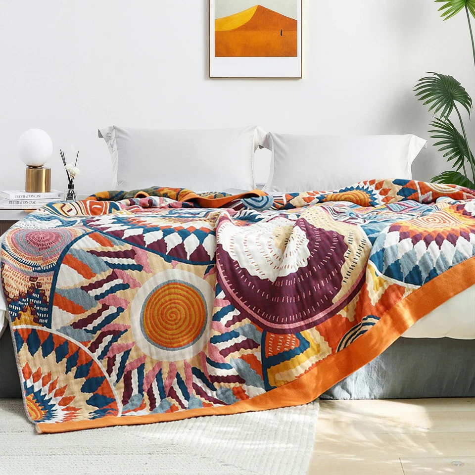 60*80" 100% Cotton Boho Blanket Soft Lightweight Blanket for Couch, Bed, Travel - Image 3 of 4
