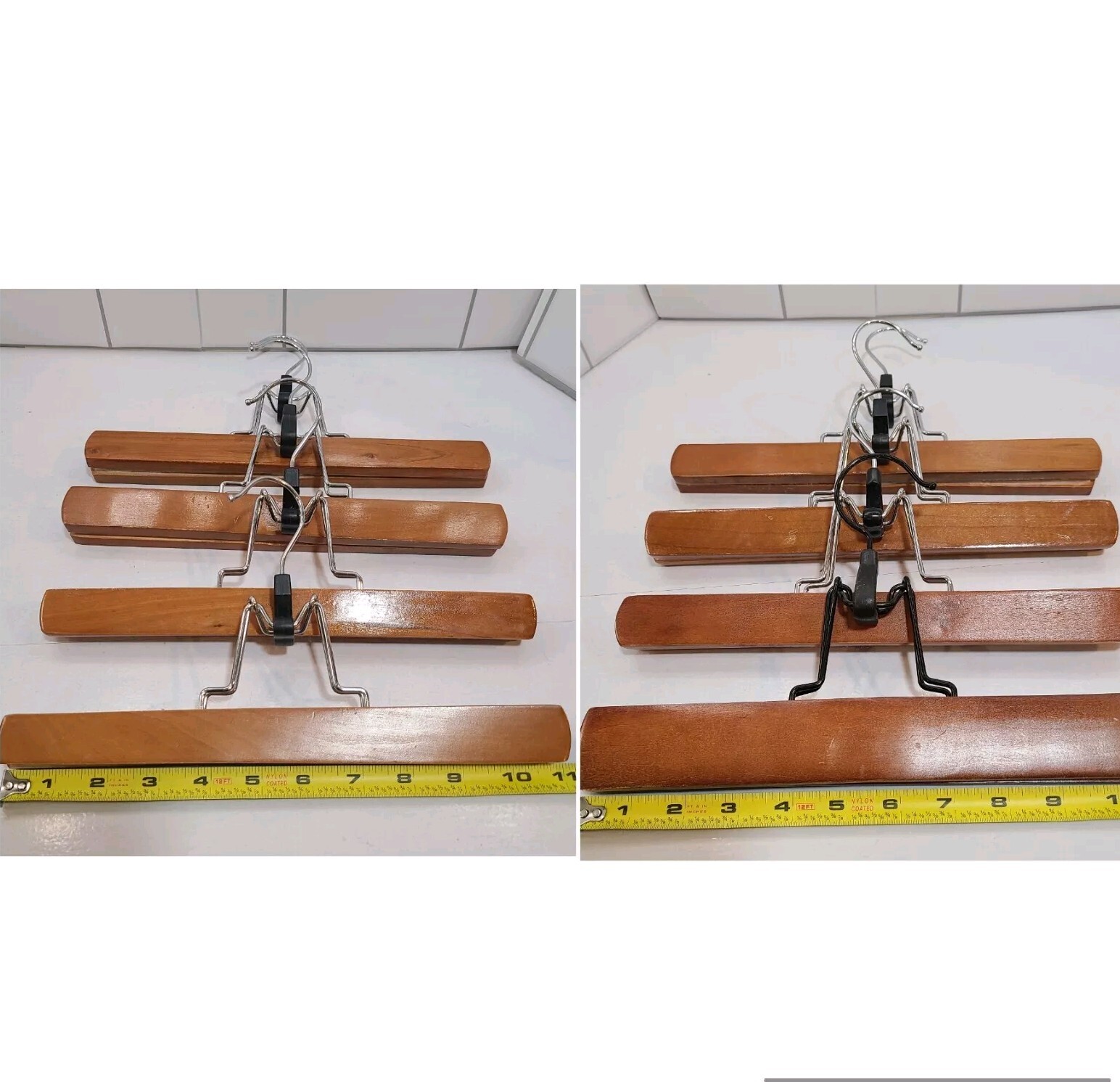 Vintage Wooden Pants Clamp Hangers Set Of 8 Brown 9 Inch Skirts Unisex