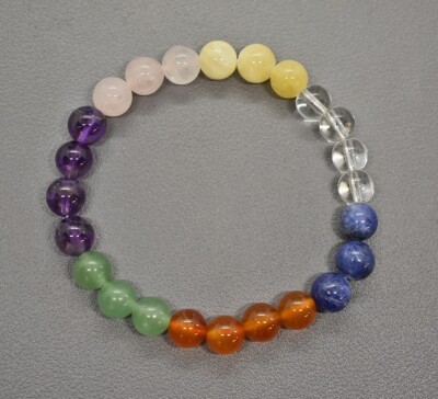  7 CHAKRA MULTICOLOR Edelstein-Kugel-Armband-Elastisch 8 mm/19 cm -NEU-