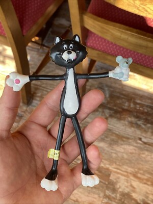 Vtg RUSS BERRIE Bendy Rubber Cat Mouse Bendies Toy 6  Bendable Black&White 1980s