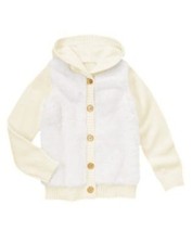 NWT Gymboree Sweater Faux Fur Hood Cardigan Jacket Star of the show 4 Girls