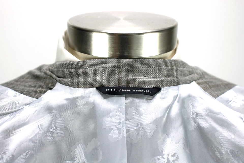 Ted Baker Karl Sport Jacket 38 R Grey Plaid Wool Cotton Linen Slim